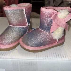 Sparkly Pink and Gray Toddler Boots